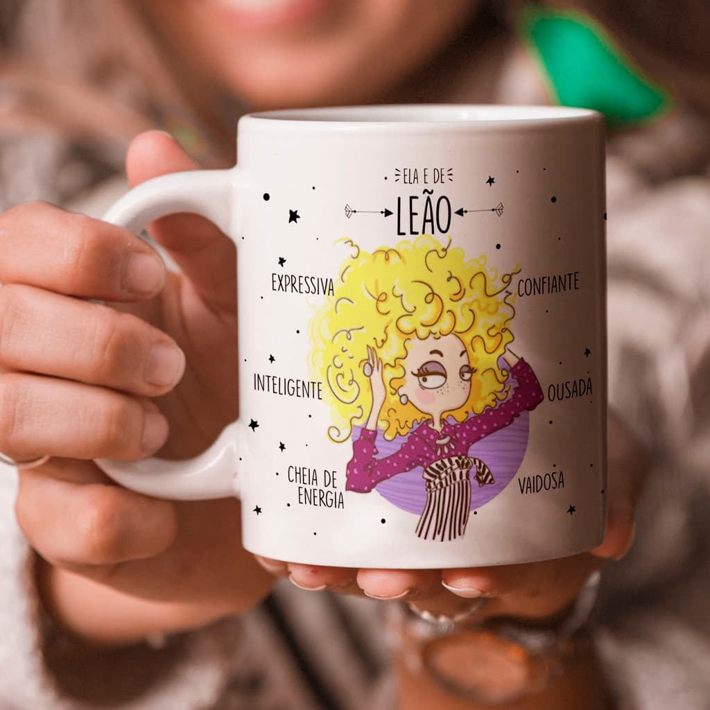 Caneca Personalizada Xicara Branca Grande Caneca de Porcelana Personalizada Signo H30 LEÃO