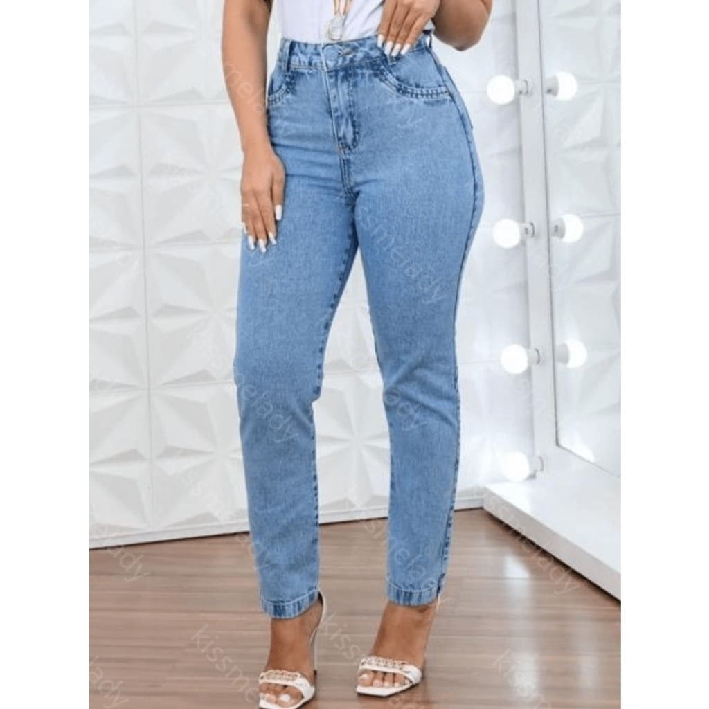 maisbonitomoda 014 CALCA JEANS FEMININA CALCA MOM COM BOLSA SEM RASCADA