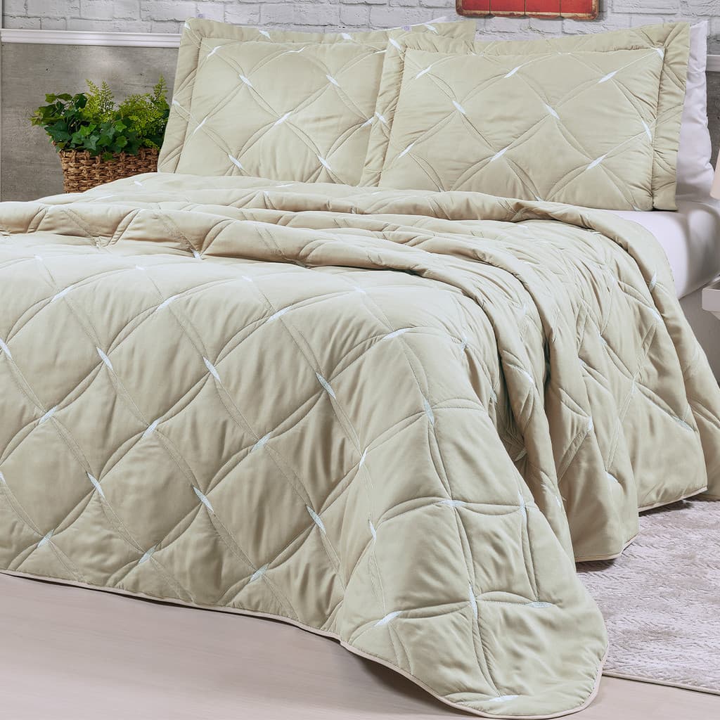 Roupa De Cama Casal Cobre Leito Bordado Unique 3 Peças