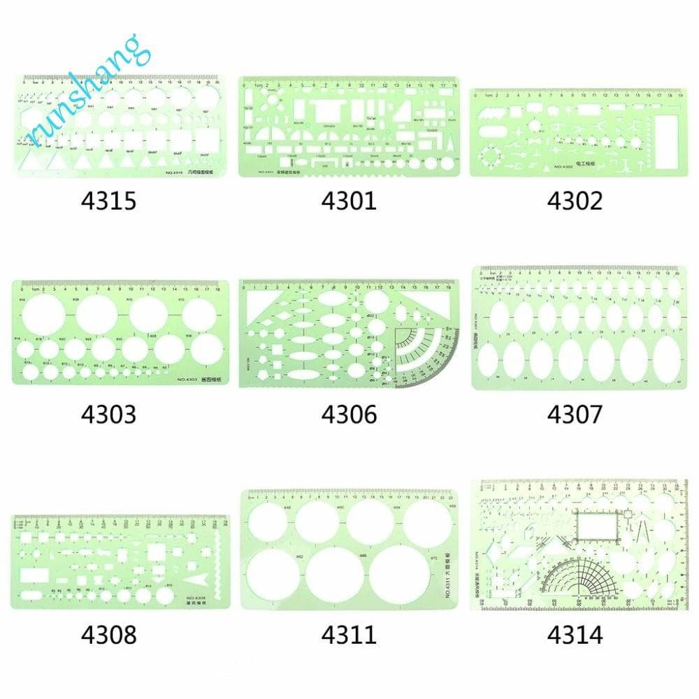 RUNSHANG Modelo Régua Ferramenta De Medição Multi Forma Oval Papelaria Círculos Geométrica Plástico