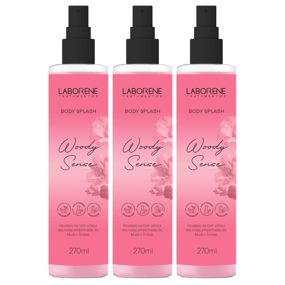 Kit 03 Body Splash Woody Sense Laborene Musk e Âmbar 270ml