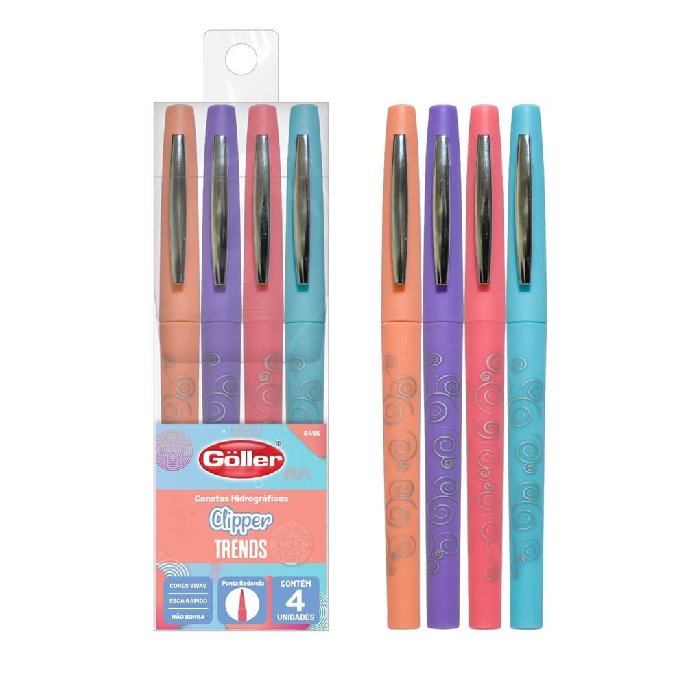 Caneta Hidrográfica Clipper Com 4 Unidades Cor Trend Göller