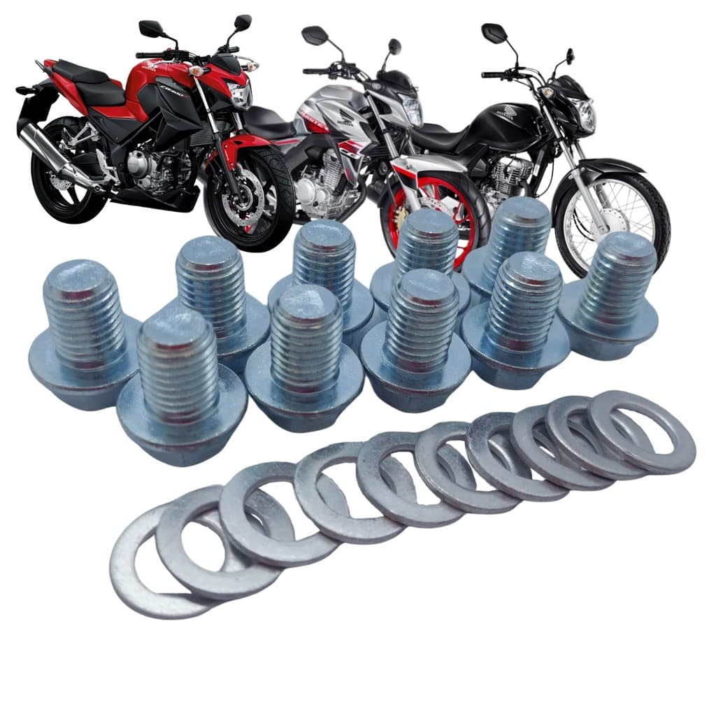 Kit Com 10 Bujão De Óleo Com Anel Pra Honda Cg 125 150 160 Cbx250 Twister Cb250 300f Nx400 Falcon