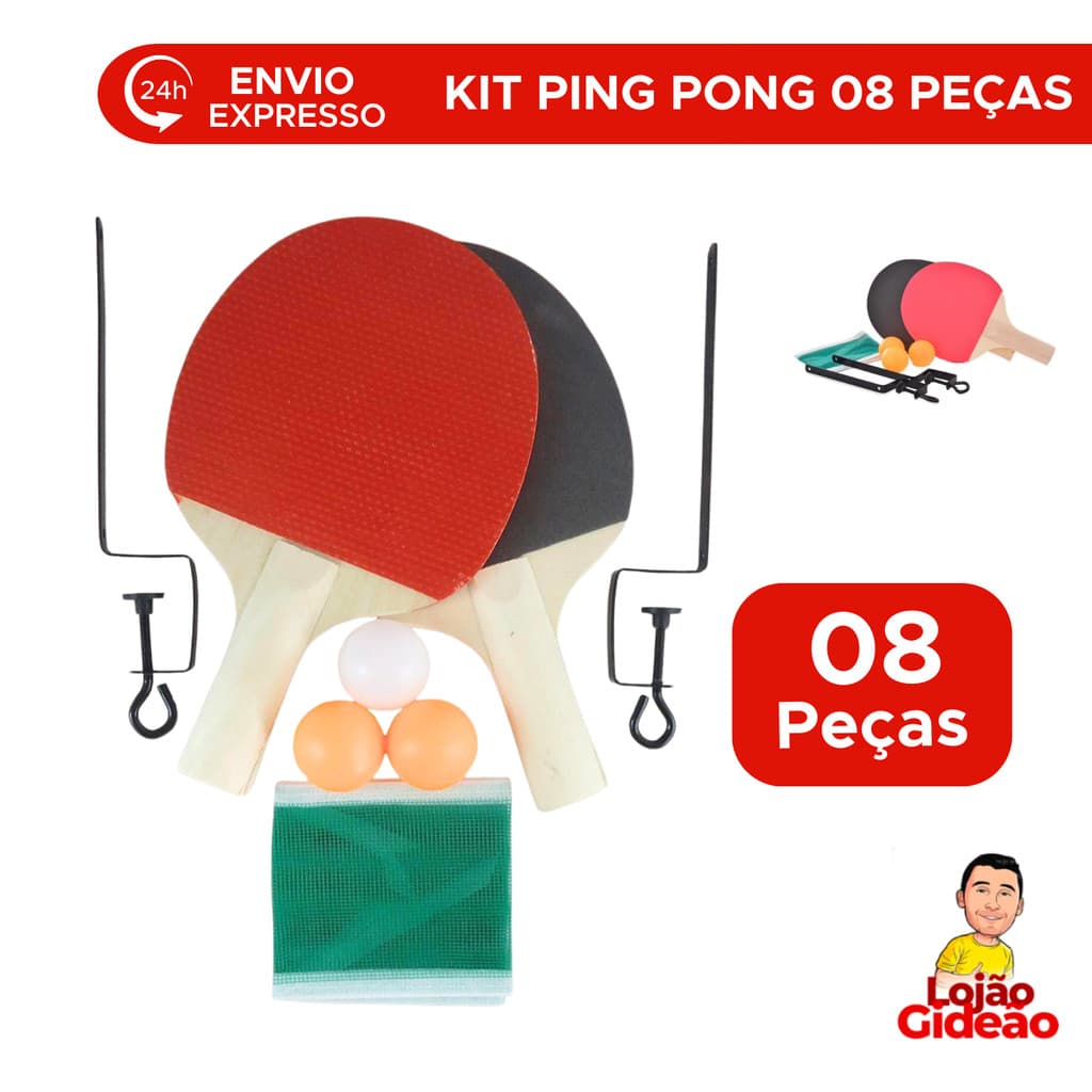 Kit Ping Pong 8 Peças Tenis De Mesa Com Rede 3 Bolinhas 2 Raquete