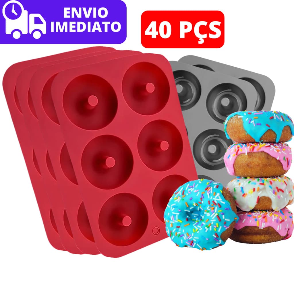 Kit 40 Forma Silicone Para Donuts e Rosquinhas Doces Mini Pudim Molde Antiaderente Premium