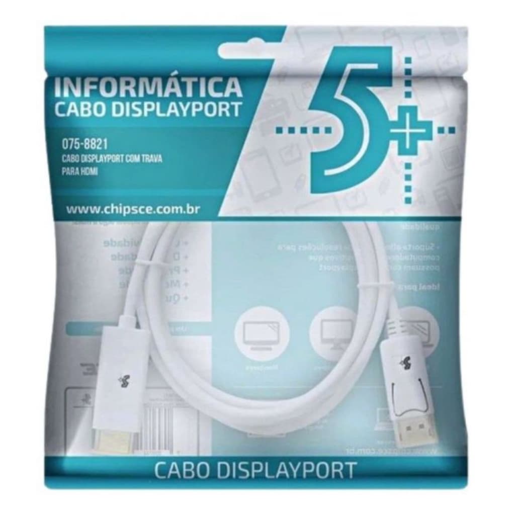 CABO DISPLAYPORT + HDMI - BRANCO - 2M - C/ TRAVA