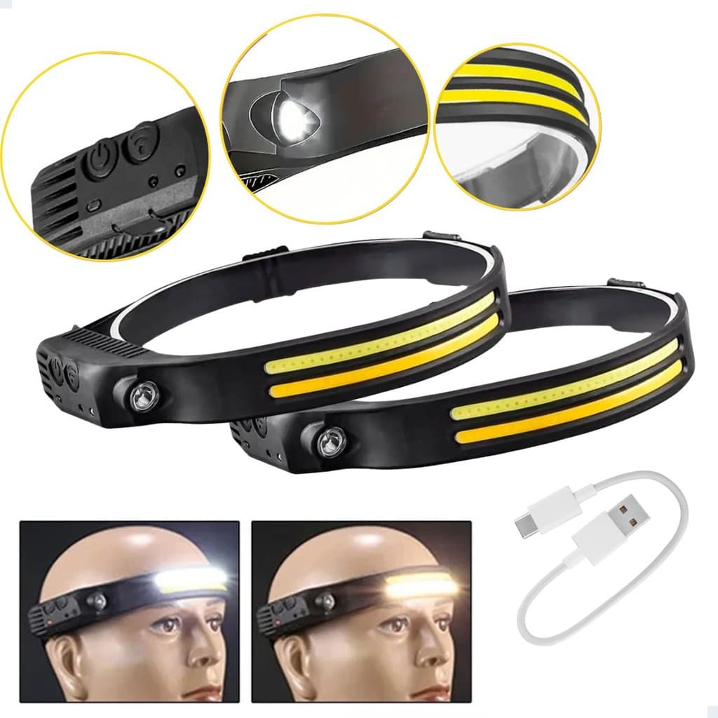 Lanterna de Cabeça LED Recarregável à Prova D'água Kit 2
