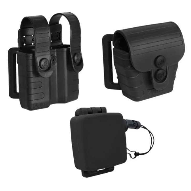 Kit Cia Militar Porta Algemas Tab Lock + Porta Carregador Duplo + Fiel Retrátil Liso