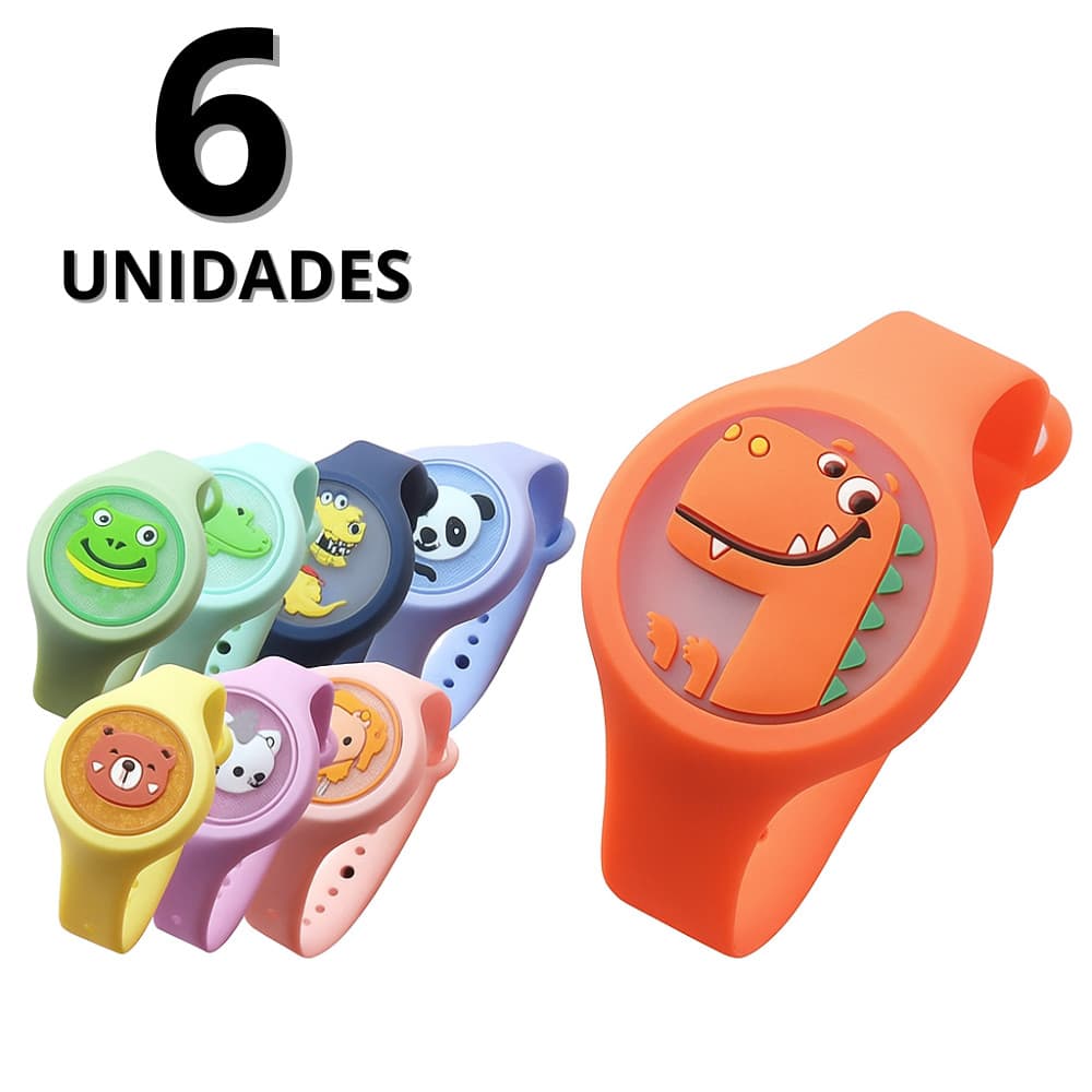 Kit 6 Pulseiras Relógio Repelente de Mosquito Infantil Citronela Criança Bebe Proteção