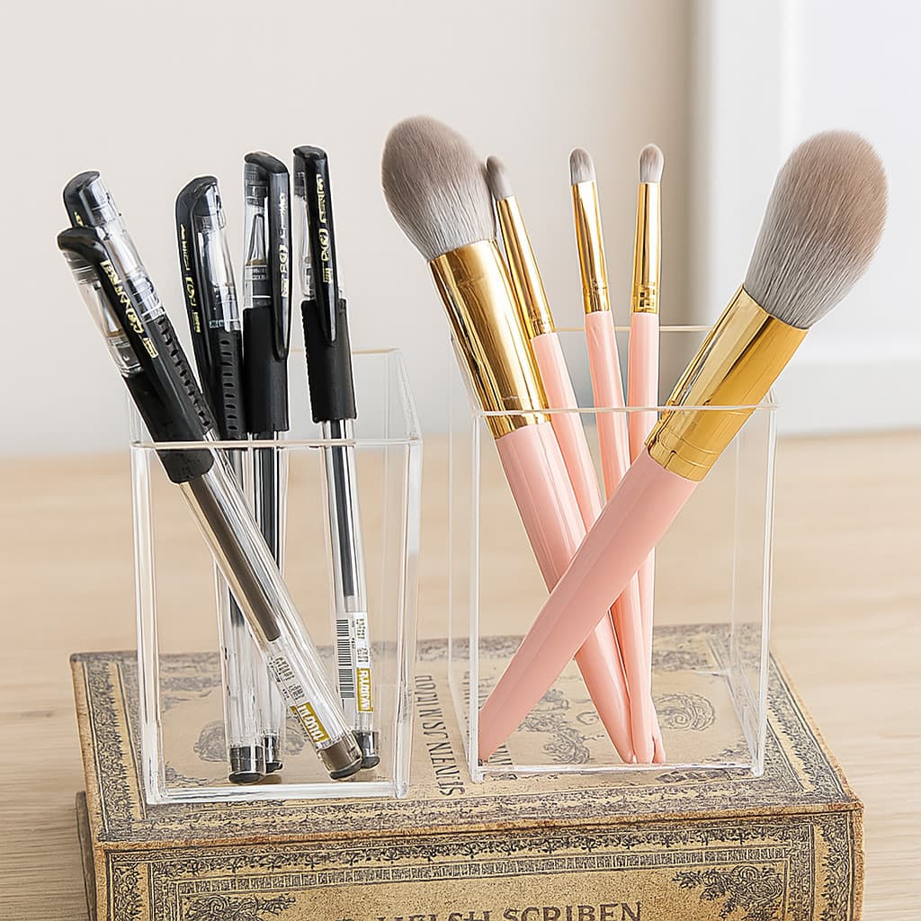Porta Pincel Maquiagem Acrílico Luxo – Organizador de Pincéis e Make