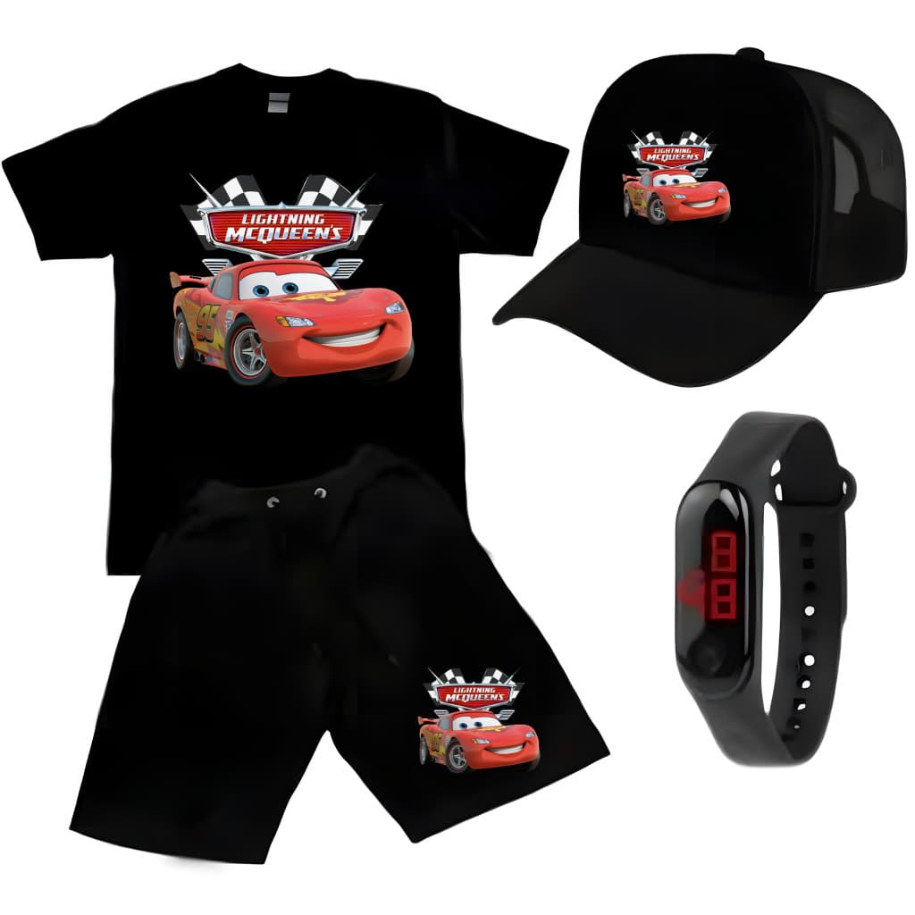 Conjunto Infantil Meninos Camiseta Short Relogio Boné Sonic Sonic