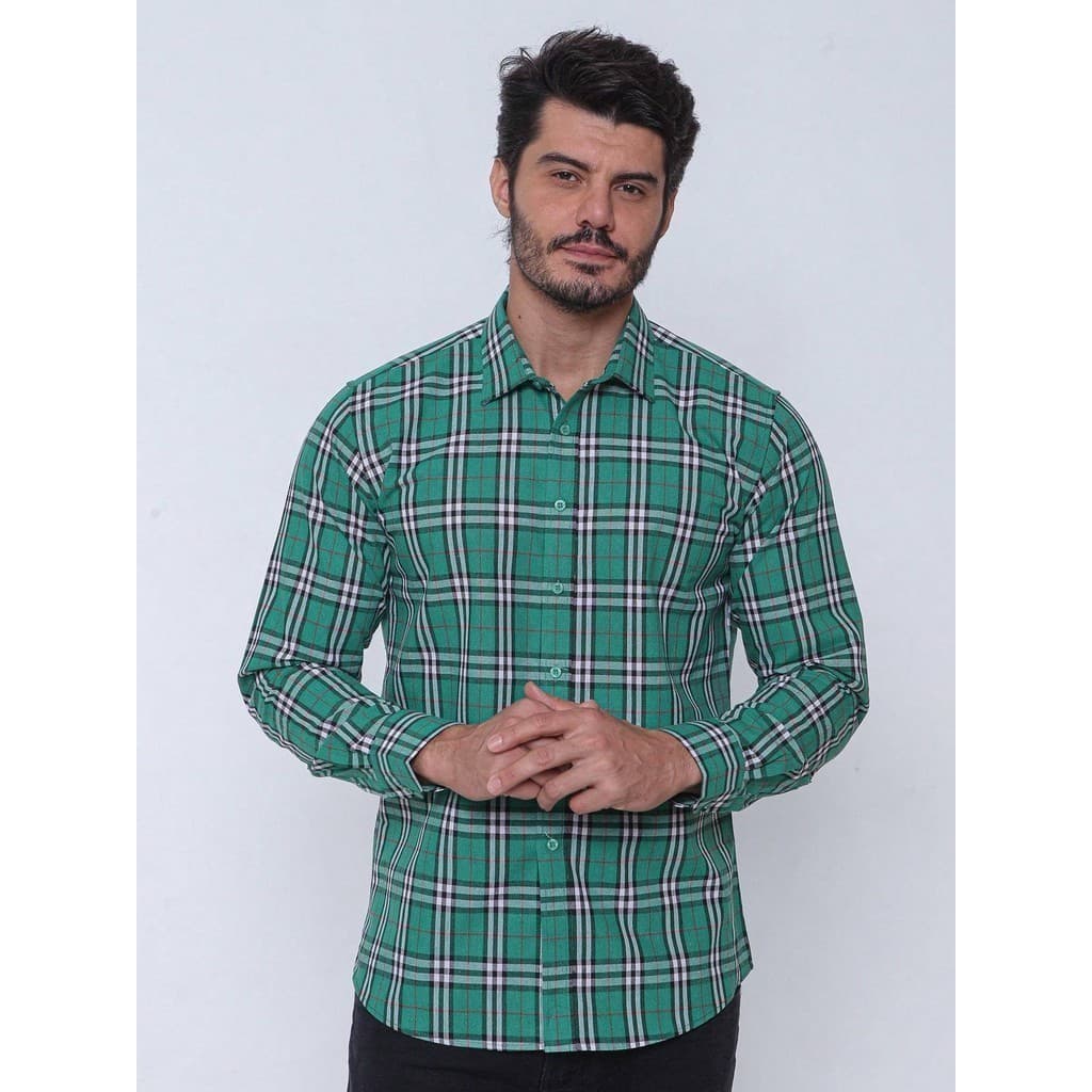 Camisa Casual Masculina Xadrez Simples de Manga Longa, Camisa Gráfica com Botões para Festas