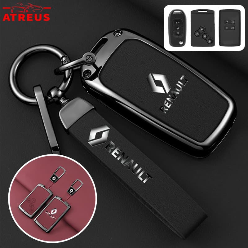 Capa de Chave Renault em Liga de Zinco e Couro, Protetor Completo para Kwid Duster Kardian Megane 2 Sandero 7504