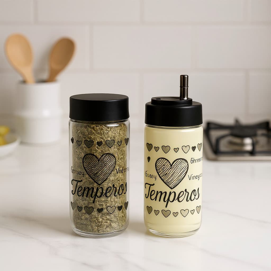 Kit c/ 2 Potes 350ml - Estampas Tempero Líquidos e Sólidos