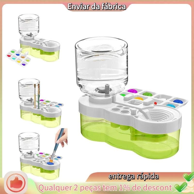 Limpador De Pincel Com Dreno E Suporte Para Crianças , Acessórios De Aquarela Verde