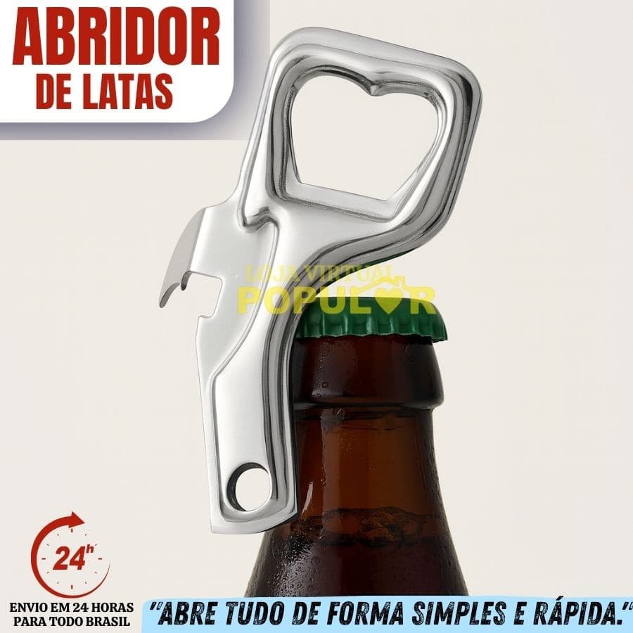 Abridor De Latas E Garrafas Aço Inox Reforçado Combinado Universal Utilidades