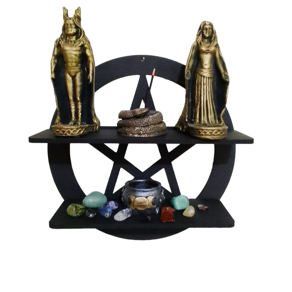 prateleira de parede hack nicho 30cm pentagrama wicca bruxa porta cristais porta incenso incensário