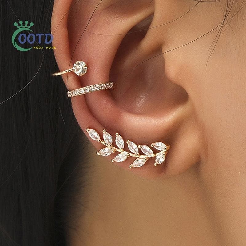 Moda Hoje 3 Pçs/set Bohemian Delicado Cristal Zircão Orelha Cuff Wrap Stud Clip Brincos Para Mulheres Jóias Presente .