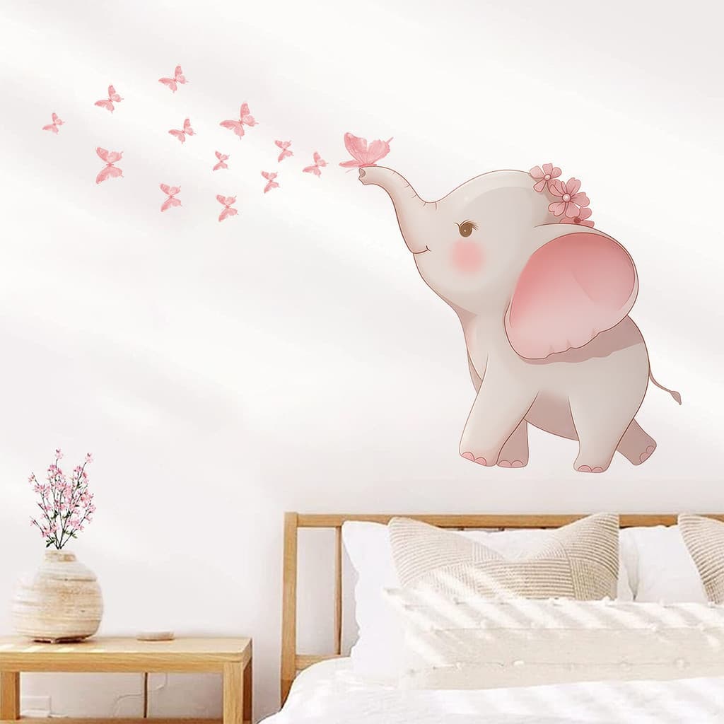 Elefante Bebê Elefante Fofo Cor-de-Rosa Baby Wall Cartoon Decoração do Quarto das Crianças