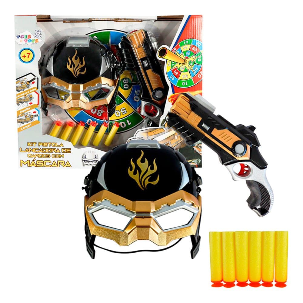 Kit Pistola Lançadora Dardos com Máscara Brinquedo Infantil