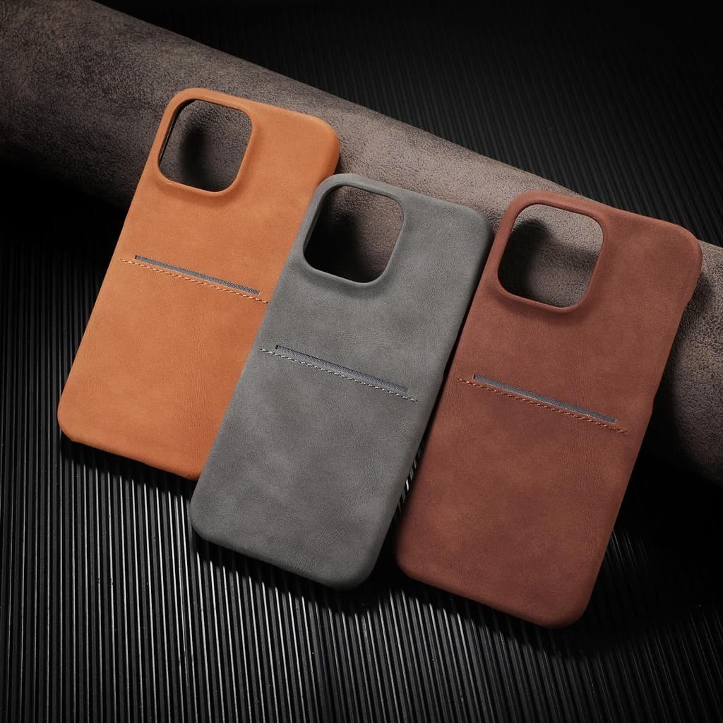 Porta-Cartões Retro Vintage PU Em Couro Para Telefone IPhone 12 13 14 15 Pro Max Plus Capa Protetora Traseira À Prova De Choque