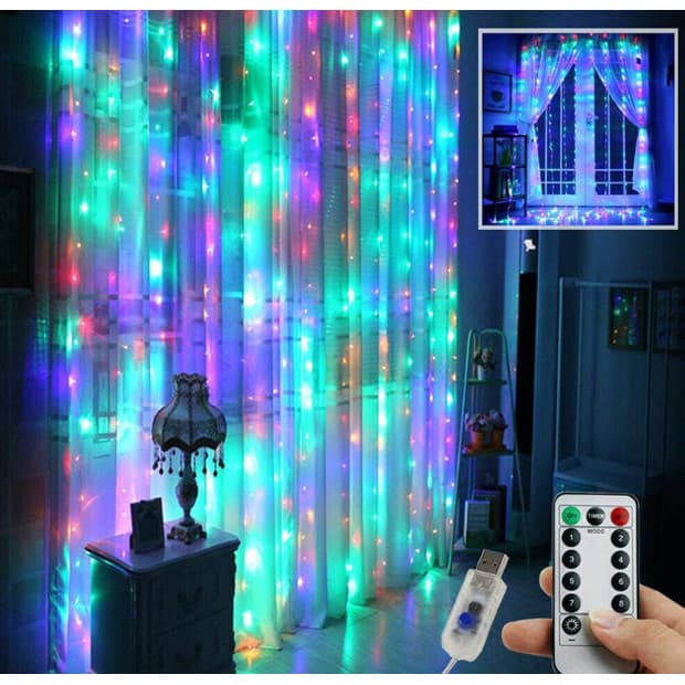 Janela Cortina led pisca pisca 4x3 metros Luzes Cordas 8 Modos Controle Remoto USB Alimentado À Prova D'água