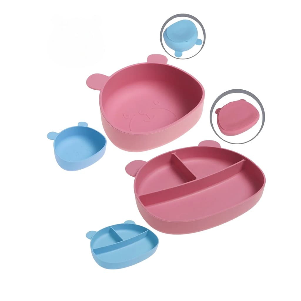 Kit Alimentação Bebê Tigelas + Prato Silicone c/ Ventosa Infantil