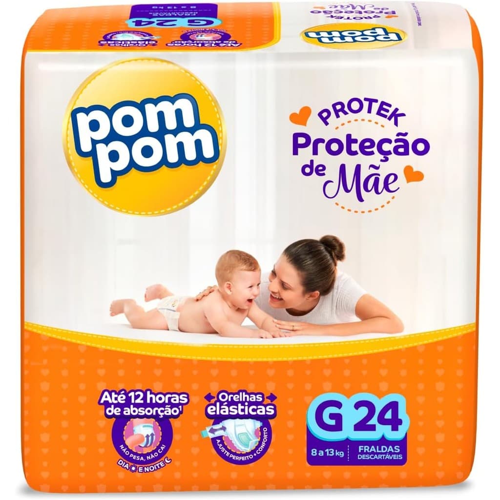 FRALDA DESCARTAVEL POMPOM DERMA PROTEK JUMBO G C/24 UNID