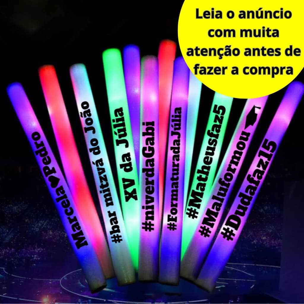 KIT 50 Adesivos Personalizados p/ Bastão PLÁSTICO de LED  20x2,5cm Festa Temática,casamento, baladas