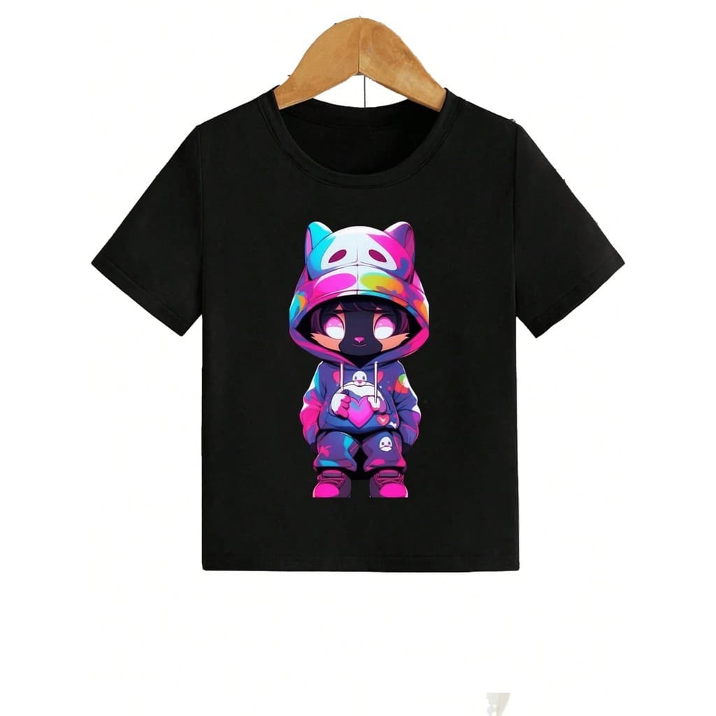 Camiseta Infantil menino URSO moletinho Blusa Gola Redonda com Estampa Gráfica 3D de Graffiti Casual para Meninos Jovens