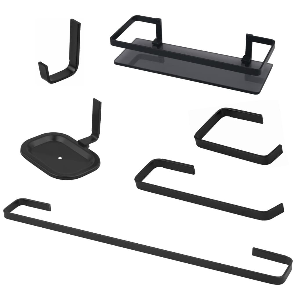 6 Peças Quadrado Para Banheiro Stander Preto Fosco