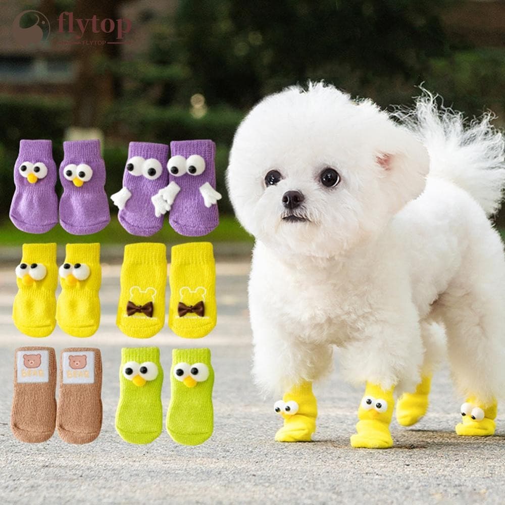 FLYTOP 4 Pçs Antiderrapante Proteger Patas Filhote De Cachorro Sapatos Macios Pet Malhas Meias Bonito Dos Desenhos Anima