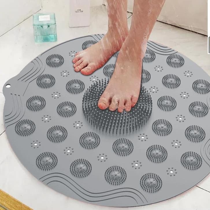 KIT 2 un Tapete de Box de Silicone Redondo Antiderrapante Massageador Limpeza Pés Banho
