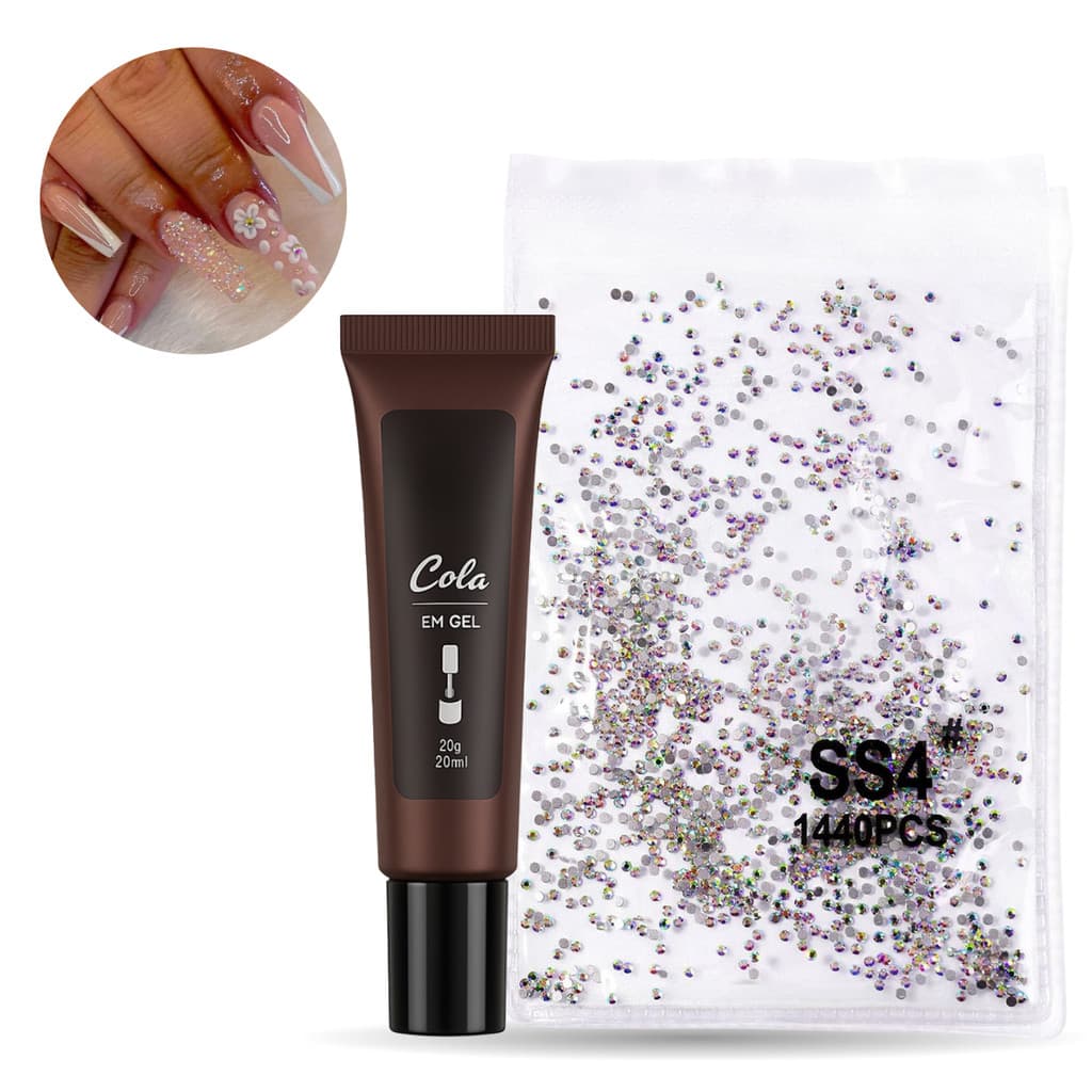 Kit Pacote 1440 Strass Decoração Unhas + Cola Solida Em Gel Transparente Led/Uv 20g