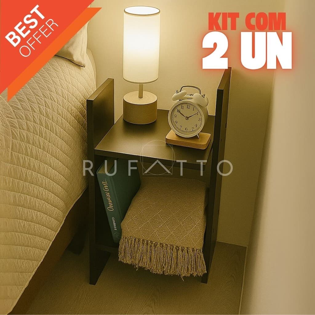 Kit 2 Criados-Mudos MDF Preto TX 15cm – Lateral de Cama Moderna – 100% MDF – Rufatto