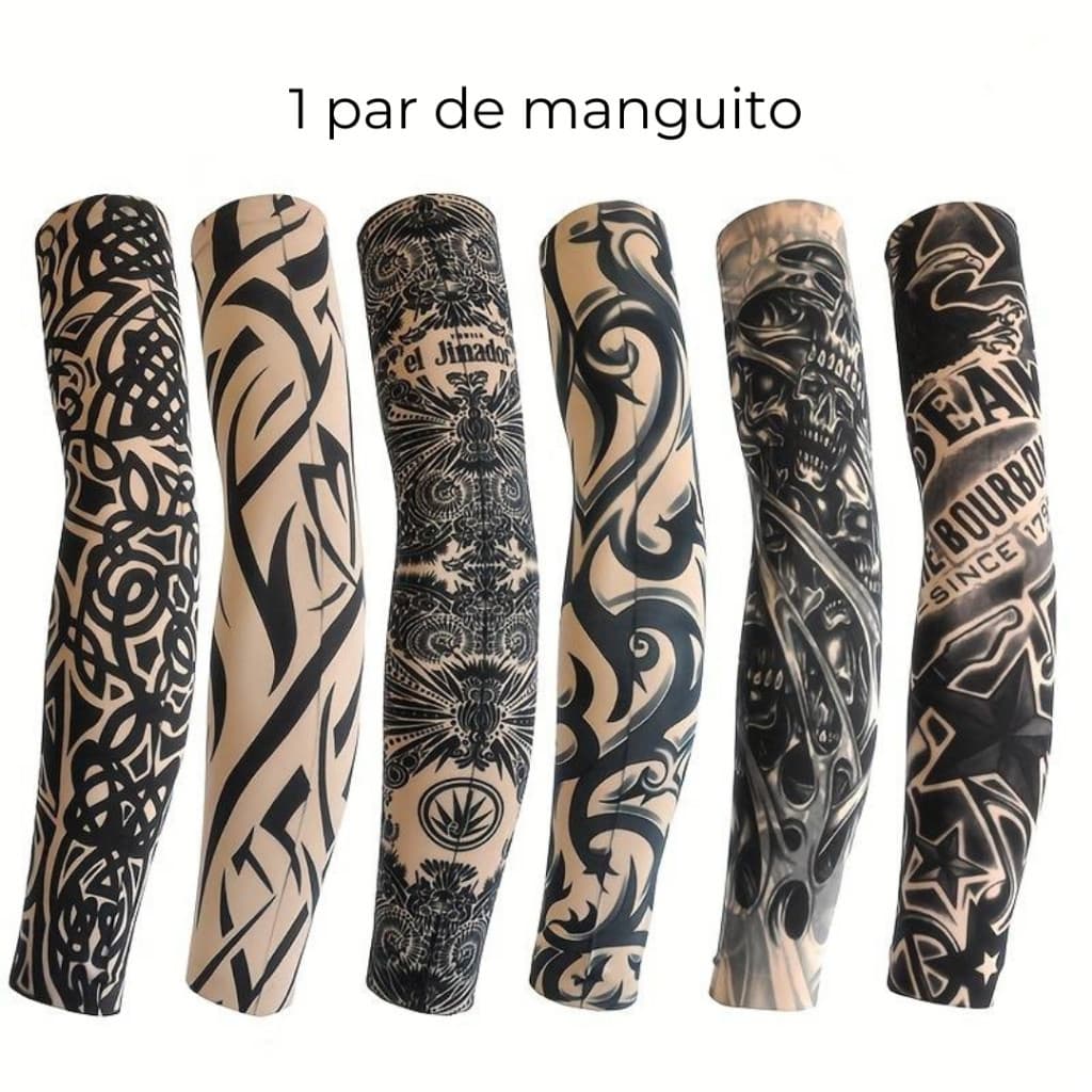 1 Par De Manga Tattoo Manguito Tattoo Proteção Solar Tattoo Sleeve Somente Tatto Preta UV50+ Estampa