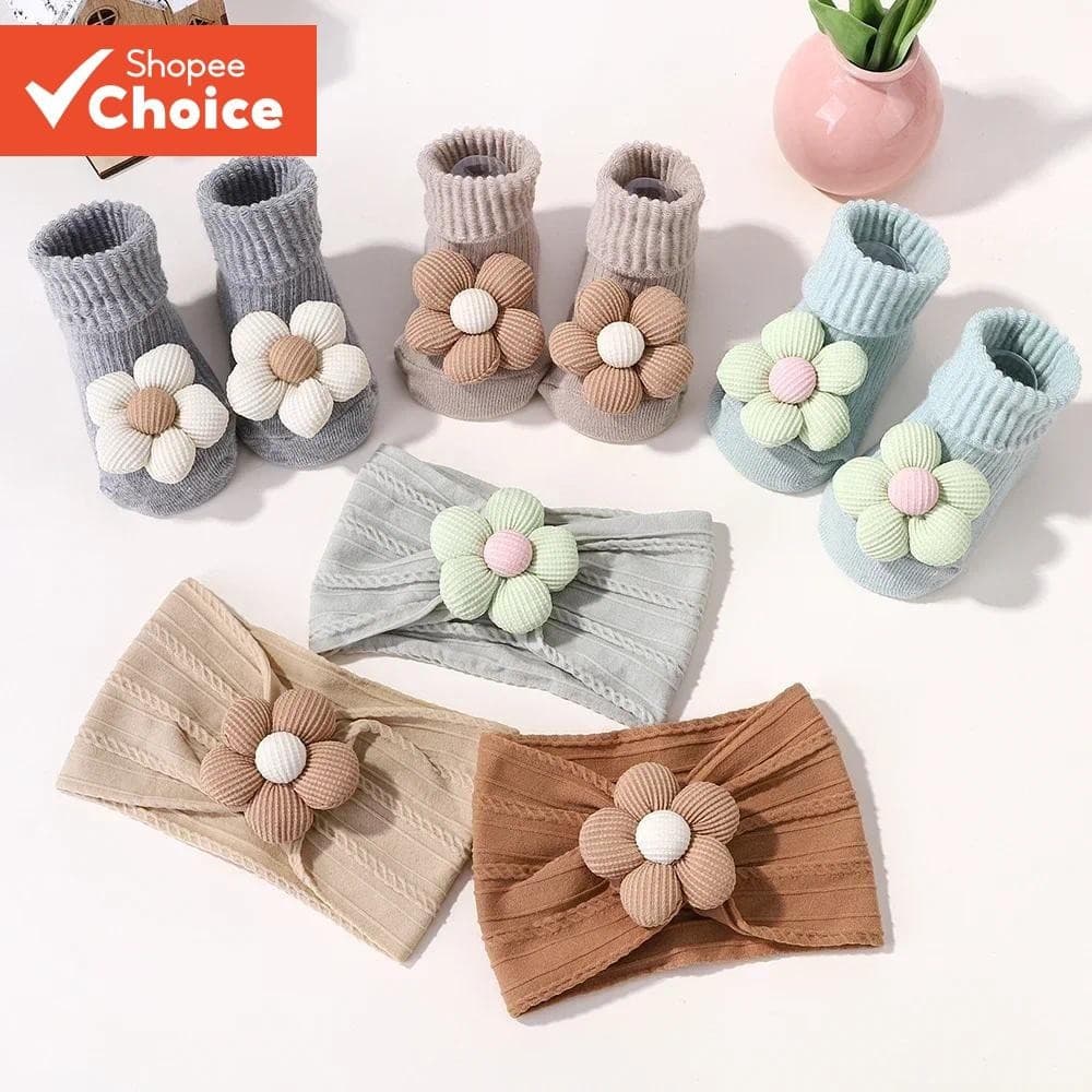 Conjunto De 2 Peças De Faixa E Meias Para Bebês Meninas , Turbante Floral Macio , Presente Recém-Nascidos