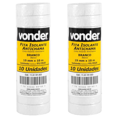 Kit 20 Fitas Isolantes, 19,0 mm x 10 Metros BRANCAS -VONDER