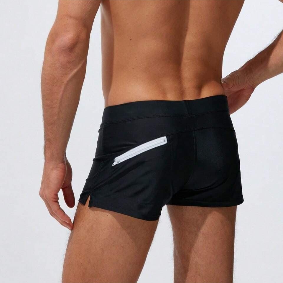 Sunga boxer masculina de praia, roupa de banho com bolso