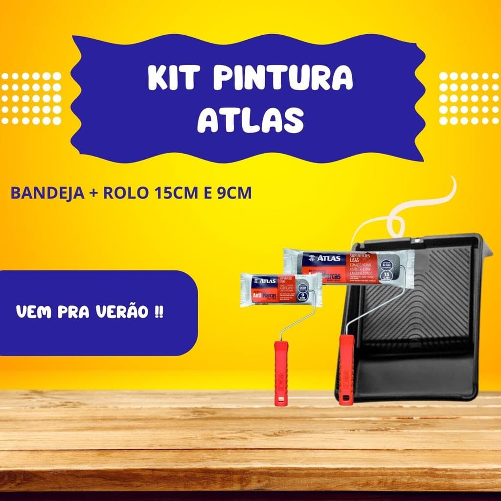 Kit Pintura Atlas: Bandeja/ Rolo 9cm/ Rolo 15cm Antimarcas