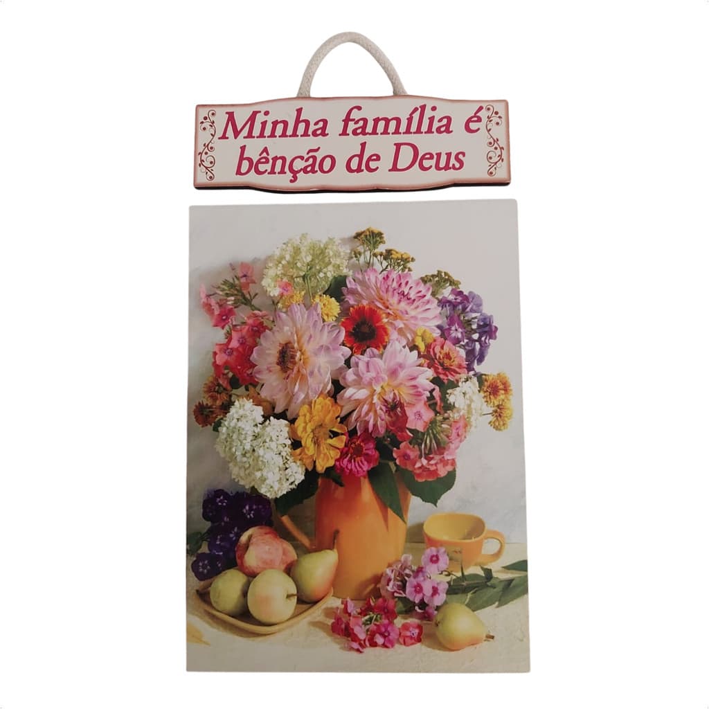 Placa Decorativa Vintage - M6 V001 - Minha família é bênção de Deus Presente Cristão Quadro Gospel
