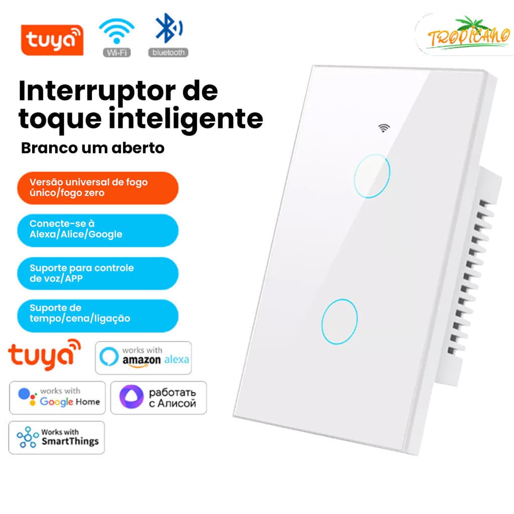 1 2 3 Botões Interruptor Inteligente WiFi com Tomada Uso Prático