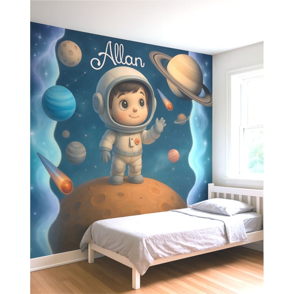 Papel de Parede Tema  Astronauta Baby para quarto de menino bebê + Nome  M² parede total