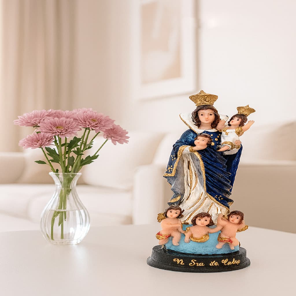 Escultura Católica Imagem de Santa Nossa Senhora Da Cabeça 20 cm Resina maciça