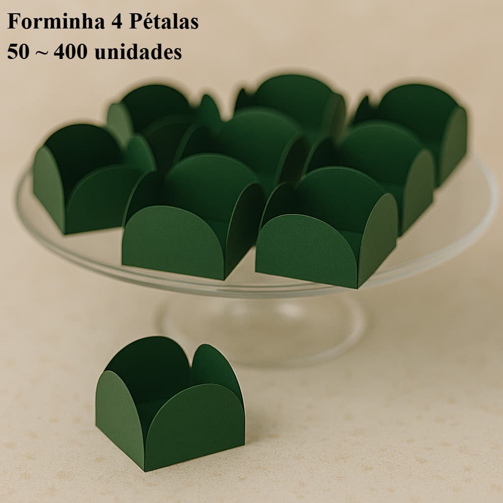 KIT Forminha Verde Bandeira 4 Pétalas - Nº 6 (3 x 3cm) - 50 ~ 400 Unidades - Plac
