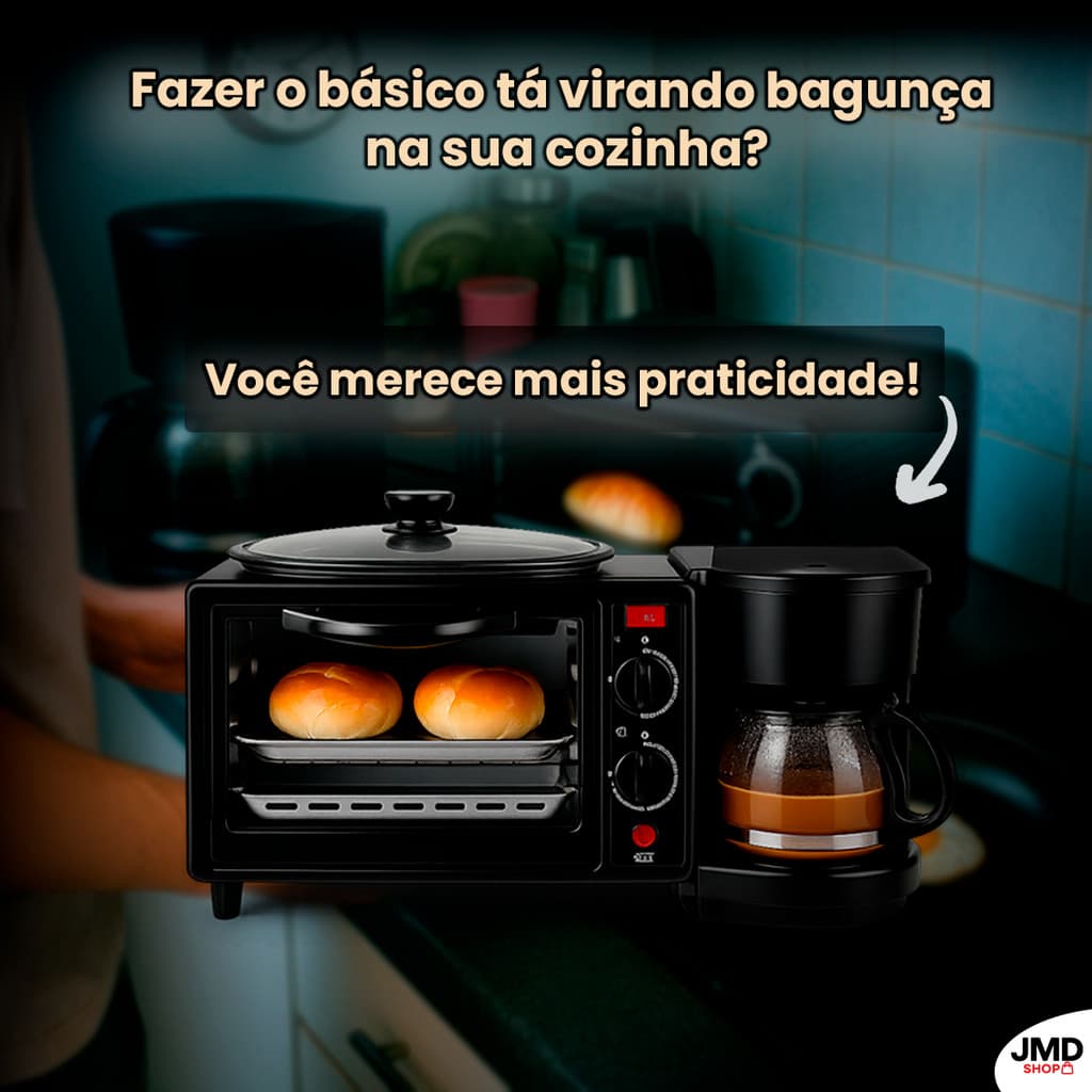 Forno 3 Em 1 Cafeteira Grelha Multifuncional Compacto Elétrico Mini