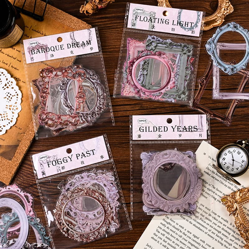 10 Peças Vintage Oco Relevo Europeu Moldura De Foto Adesivo Diário Deco Adesivos DIY