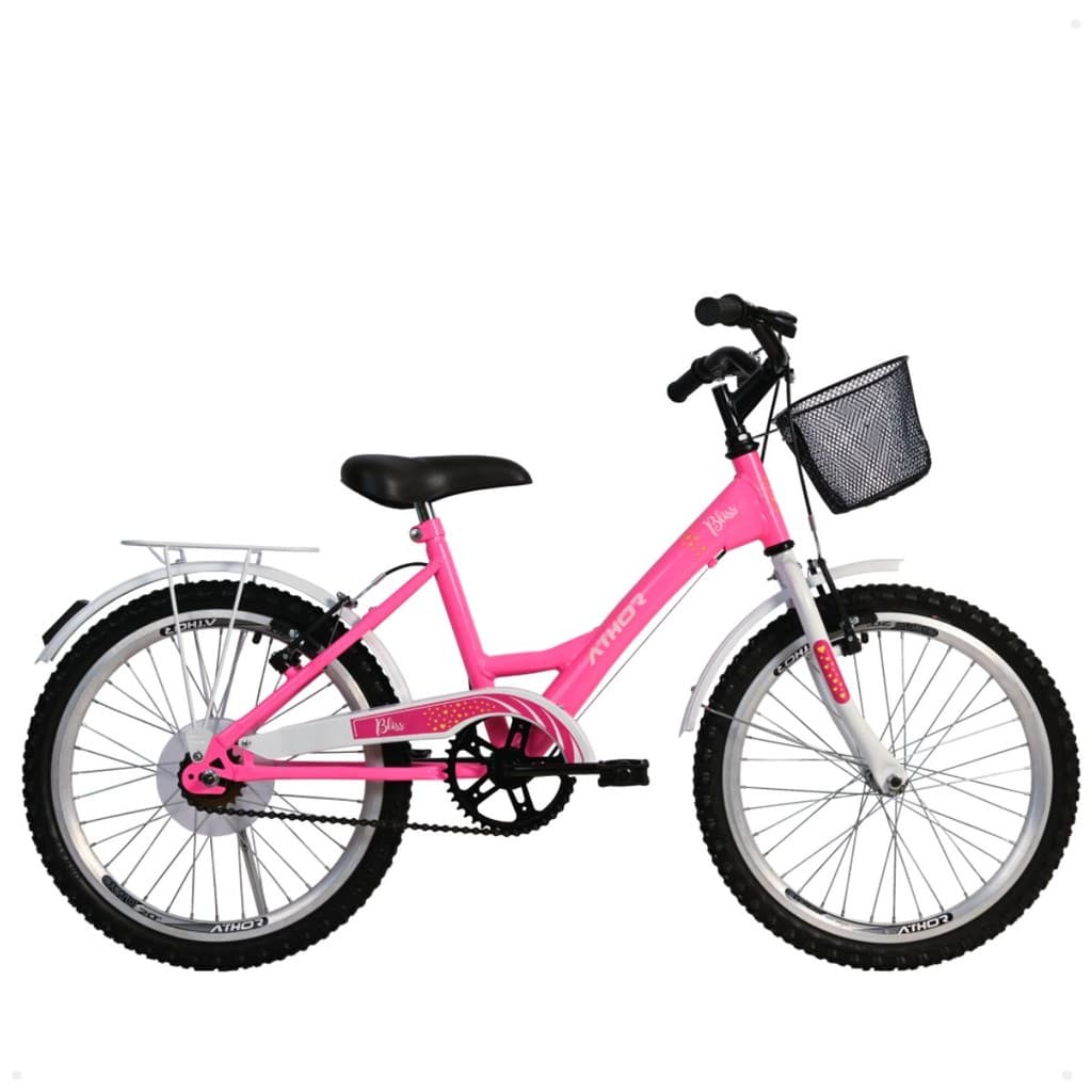 Bicicleta Infantil Aro 20 Feminina Bliss Athor 6 a 9 Anos Cestão Descanso Lateral