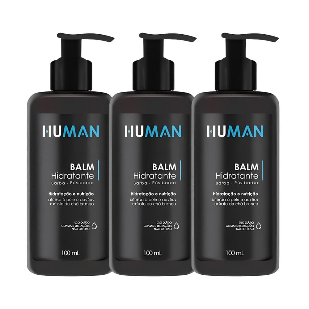 Kit 3 Creme Balm para Barba Hidratante Facial Pós-Barba Nutrição Human 100ml