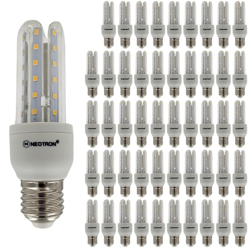 KIT 50 Lâmpadas LED Compacta 7W 3000K Luz Amarela Branca Quente Bivolt 110/220V 3U E27 NEOTRON 630 Lúmens - Decorativa Cozinha Casa Residencial Soquete Padrão Luminária Compacta Espiga Milho Formato U